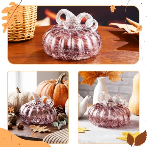 Purple Glass Pumpkin Decor - Hand-Blown Autumn Harvest Halloween Gifts