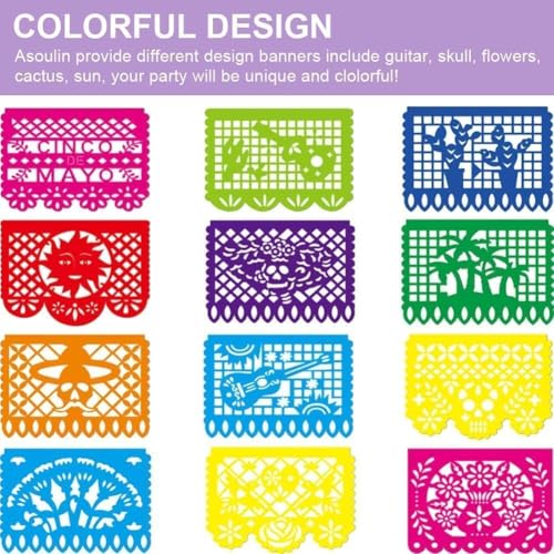 Multicolor Dia De Los Muertos Mexican Party Decorations - 6 PCS Papel Picado Banner Set
