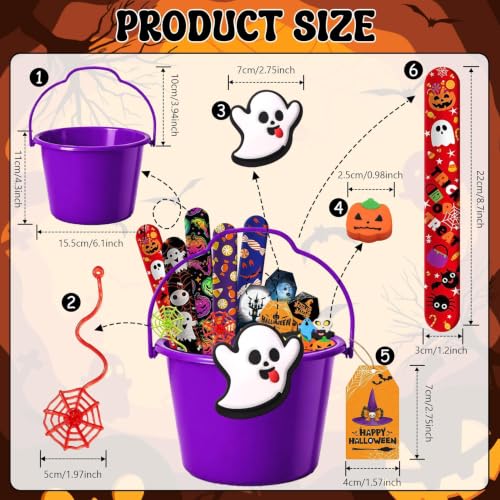 Halloween Party Favors Buckets for Kids 12 Pack with Charms & Accessories