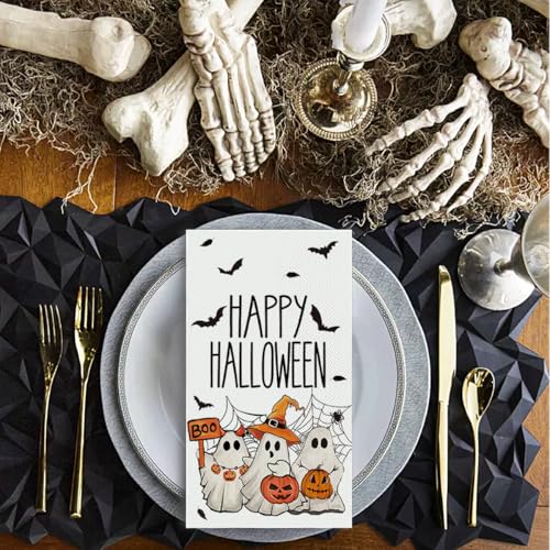 Halloween Paper Napkins Ghost Bat Spider Web White 100Pcs - Party Decor