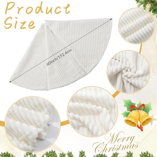 60 Inch Faux Fur White Christmas Tree Skirt with Stripe Pattern - Large Holiday Decor - Variation 60