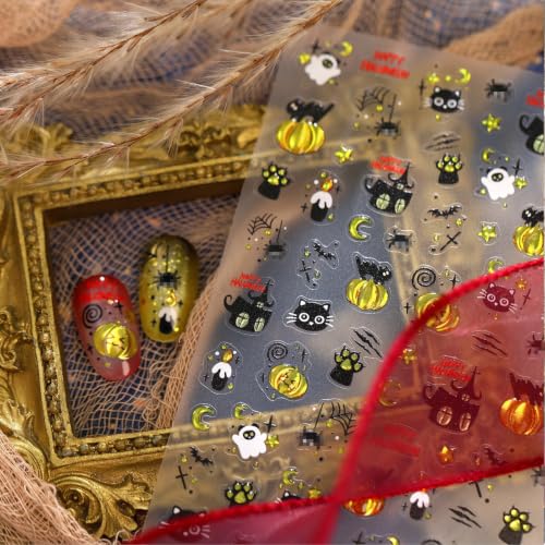 Halloween Nail Stickers Pumpkin Ghost Cat Self-Adhesive Decals - Color63