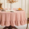 Orange Fall Gingham Ruffled 70-Inch Round Tablecloth Cotton Linen Style