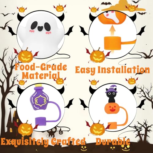 Halloween Silicone Straw Cover Caps for 30oz/40oz Cups - 8 Pack