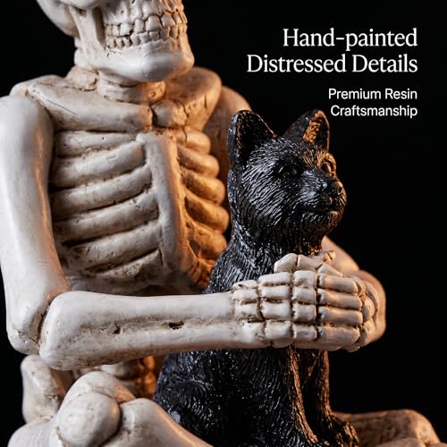 Gothic Halloween Skeleton with Dog Figurine - Spooky Home Decor, Skeleton Decorations