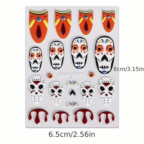 Halloween Nail Art Stickers Decals 6Pcs Self-Adhesive Ghost Spider Web Designs - Variation 17
