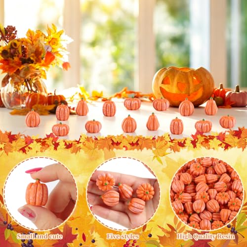 Orange Resin Mini Pumpkins Set of 100 for Fall Thanksgiving Halloween Decor - Variation: Orange
