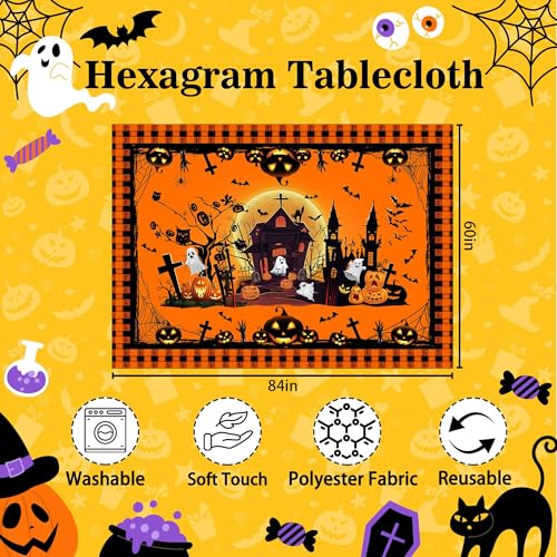 Hexagram Halloween Rectangular Tablecloth 60x84 Inch Ghost Plaid Decor