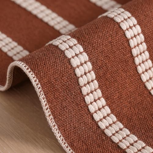 Caramel Farmhouse Dashed Stripe Table Runner - 12x72 Inch Seasonal Holiday Decor - Boho Rustic Kitchen Dining