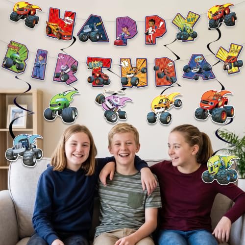 Birthday Party Decorations Set with Banner and Hanging Streamers - Cartoon Themed Kids Party Supplies
