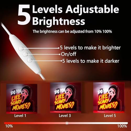 LED Horror Style Neon Sign for Wall Decor - USB Powered, Dimmable, Acrylic Light, Red Movies Variation