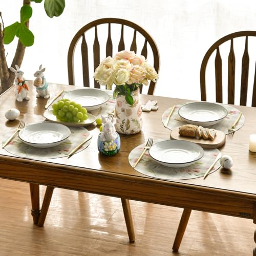 14-Inch Bunny Rabbit Ears Placemat Set of 4 - Buffalo Plaid Spring Table Decor