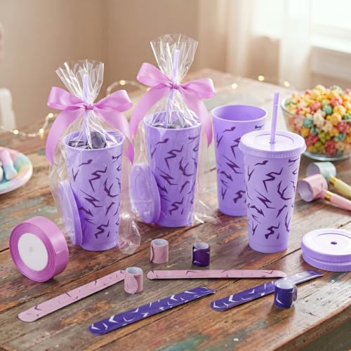 Dark Purple Lightning Cups & Slap Bracelets Party Favors Set - 12 Pack