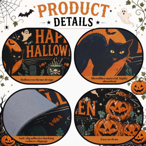 Halloween Theme 3-Piece Funny Horror Bathroom Rug Set - Ghosts, Pumpkins, Black Cats