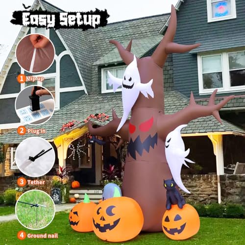12 Ft Halloween Inflatable Tree with Pumpkins Ghost Tombstones LED Lights Outdoor Decor