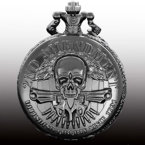 Black Obsidian Scrying Mirror in Pocket Watch Shell Halloween Skull Variation