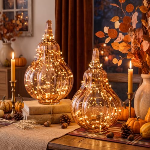 Fall Glass Pumpkin Figurines - Hand Blown 6.7-Inch Autumn Decor Set