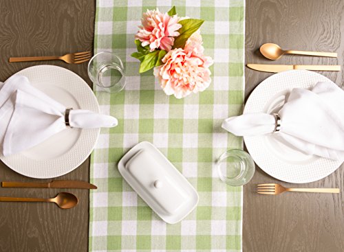 DII Fringed Check Table Runner - 14x72 Bright Green Cotton