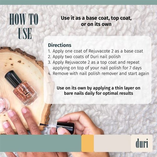 Duri Rejuvacote 2 Nail Growth Base and Top Coat, Balanced Repair - Nail Hardener for peeling, thin, or fragile nails (Pack of 2)