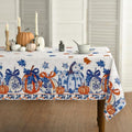 Fall Tablecloth 60 x 84 Inch Rectangular Blue & Orange Porcelain Pattern