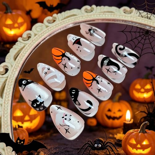 Halloween Press On Nails Short Almond Glitter Design - Style 17, 30PCS