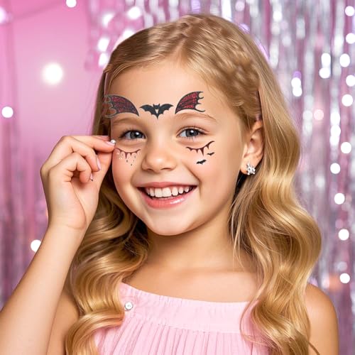 Halloween Face Tattoo Bat Face Stickers with Rhinestones & Glitter - Variation 07.Halloween A