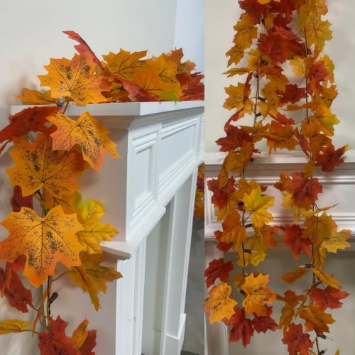 2 Pack Battery-Operated Fall Garland with Lights 9.8FT Orange Leaves & 8 Modes