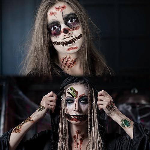 Halloween Prank Makeup Temporary Tattoos Set A (26 Pieces) for Face and Cosplay