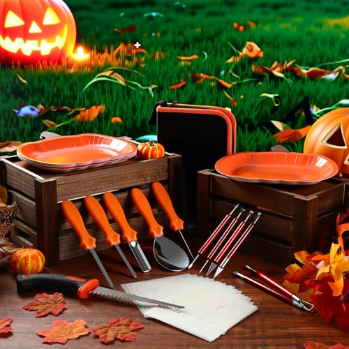 Halloween Pumpkin Carving Kit with 11 Stainless Steel Tools & 20 Stencils