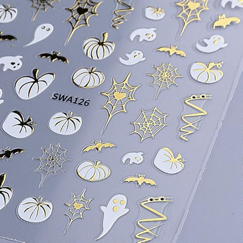 Halloween Fall Nail Stickers 3D Self-Adhesive Pumpkin Ghost Leaves Decor