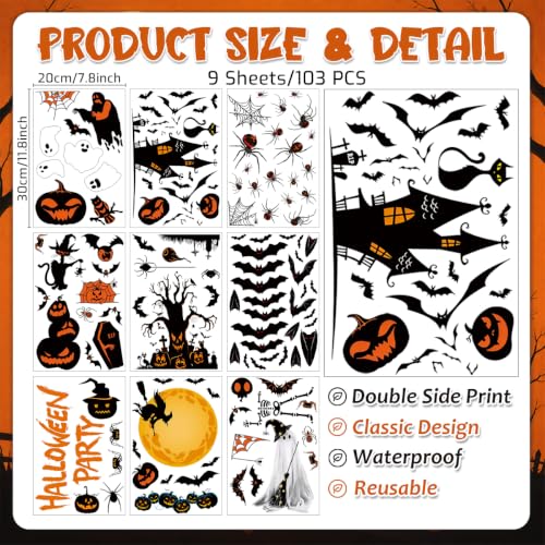 Halloween Window Clings - 9 Sheets Halloween Decorations Window Stickers - Halloween Party