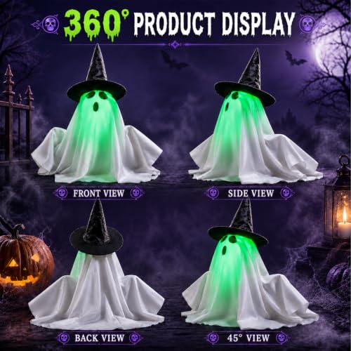 Animated Halloween Ghost Decoration with Sound & Green Face Glow - Interactive Spooky Decor