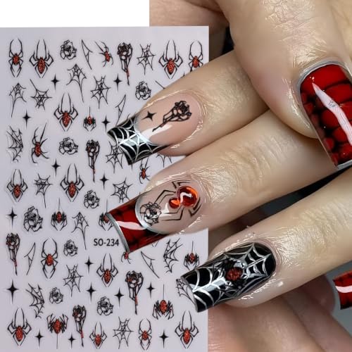 Halloween Nail Stickers 4 Pack 5D Self-Adhesive Spider Web Decals with Rhinestones Style11