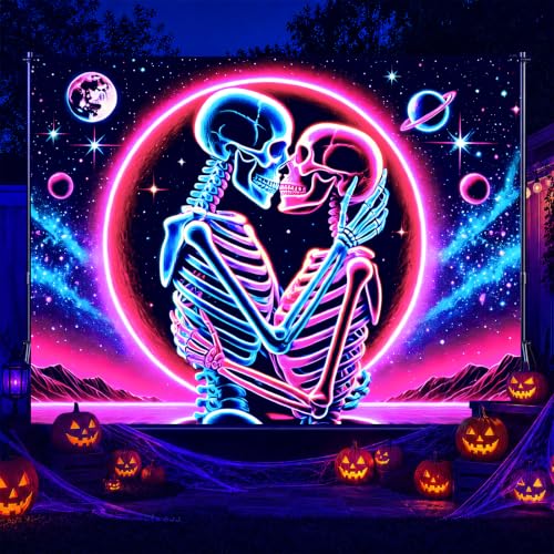 Skeleton Tapestry Trippy UV Reactive Wall Hanging - Gothic Decor - Variation Y258113ZS
