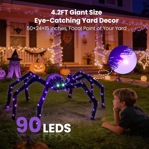 Gleamfest 4.2FT Giant Halloween Spider with 90 LEDs - Outdoor Decor, Waterproof, Light Up Spider - Variation of THIS listing