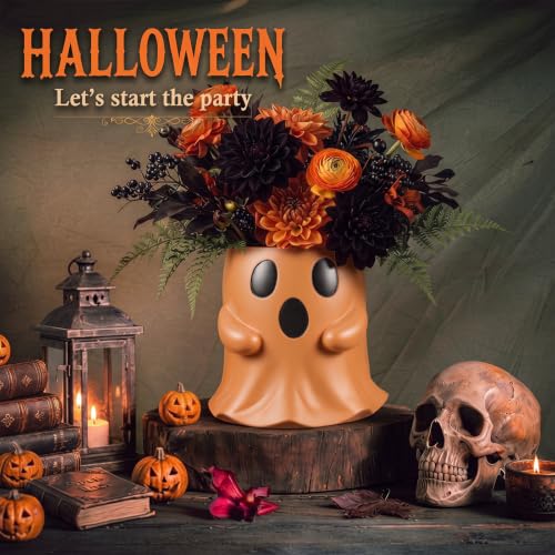 Halloween Ghost Buckets - Terracotta & Black Decor, 6 Inch, Set of 2