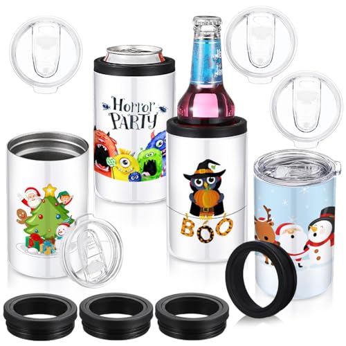 4 Pack Sublimation Insulated Beer Can Cooler 12oz with Interchangeable Lids