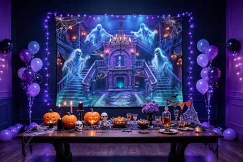 Halloween Haunted Mansion Backdrop Banner 7x5FT Ghost Staircase Spooky Castle Photo Booth Decor