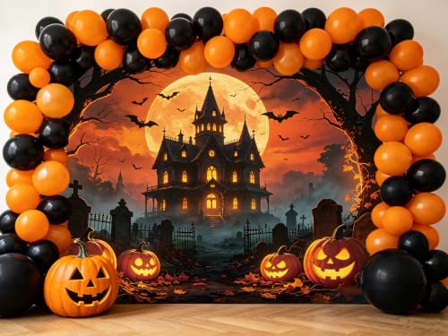 Orange Full Moon Halloween Backdrop 10x8ft for Party Photo Booths - LTDKAEN