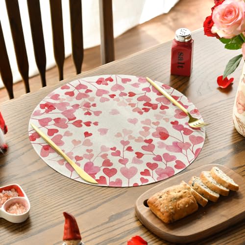Pink Love Hearts Round Placemats Set of 4 - 14 Inch Valentine Table Decor
