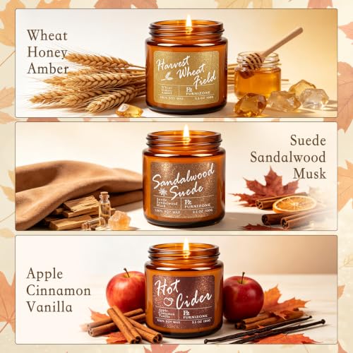 Amber Fall Candles Set - 6 Scented Autumn Soy Candles, 180 Hours Burn Time