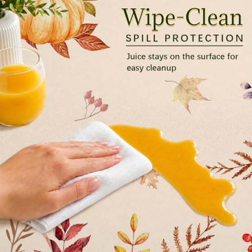 Autumn Leaves Border Fall Tablecloth 60 x 102 Inches - Water-Resistant Fabric