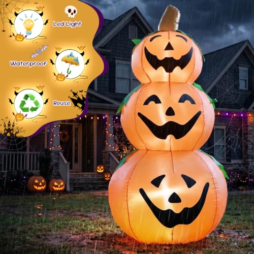 5 FT Halloween Inflatable 3-Tier Stacked Pumpkins Yard Decoration - Outdoor Halloween Decor