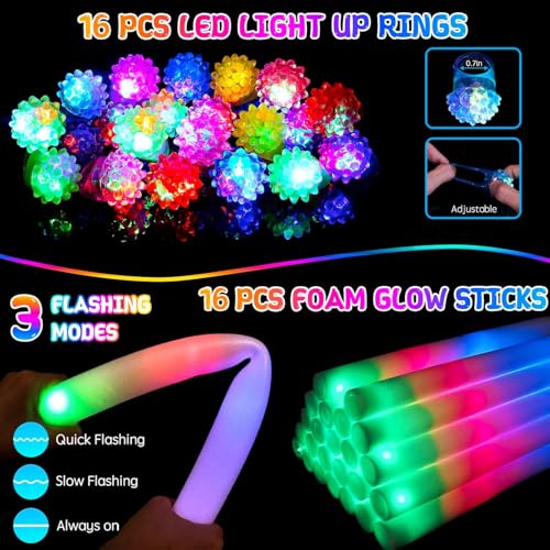Glow in the Dark Party Supplies Bulk Pack with LED Glasses & Sticks - Neon Halloween Kids & Adults