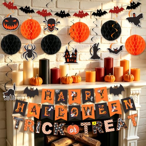 Halloween Party Decorations Set with Banner, Garland & Ornaments - Indoor Use