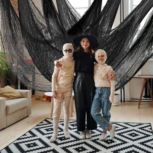 Halloween Creepy Cloth Decorations - Black Gauze Fabric for Haunted House & Outdoor Decor, 6 Pieces, 72x30 Inches