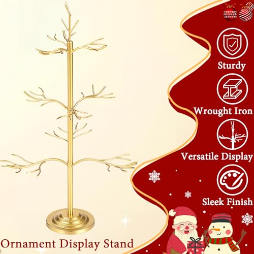 Gold Ornament Display Tree Stand, Metal Branch Design for Holiday & Year-Round Decor