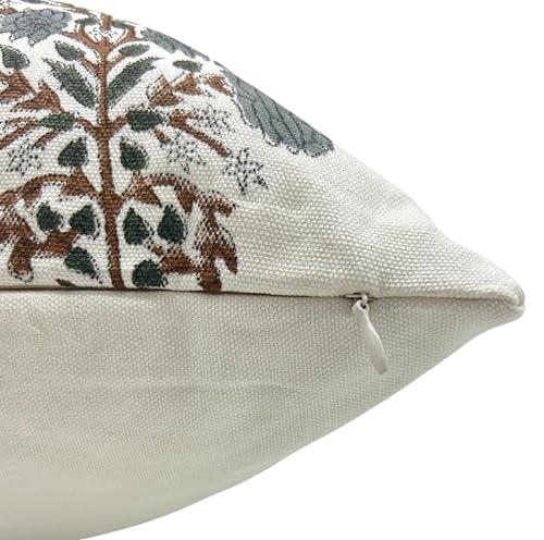 Grey-Brown Cotton Handcrafted Block Print Pillow Cover 14x20 Inch Throw Cushion for Sofa