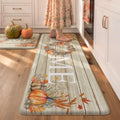 Fall Kitchen Mat Set of 2 - Anti-Fatigue Cushioned Rugs with Pumpkin Pattern, 17.3 x 47 & 17.3 x 29 Inches, Orange