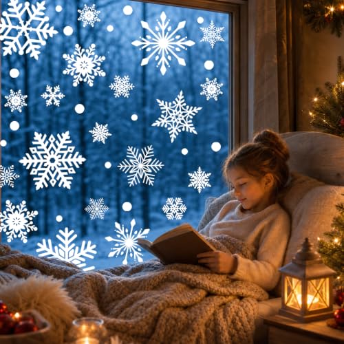 216pcs Christmas Snowflakes Window Clings Decorations - Winter Holiday Decor